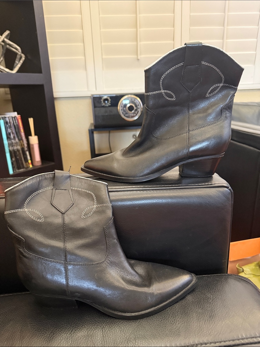 Marc fisher Classic Black Leather Western Ankle Boots - Women's